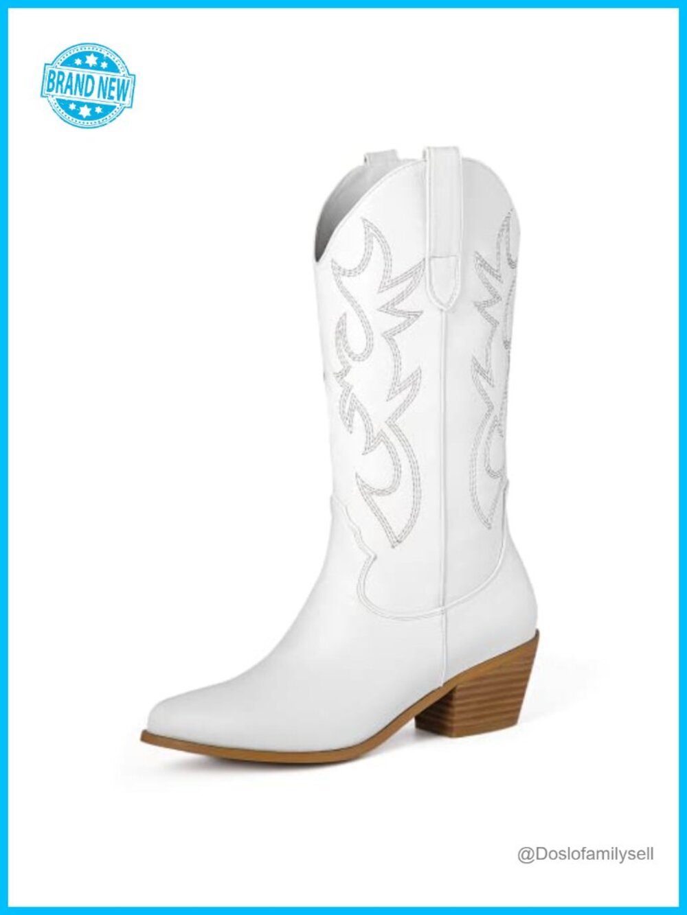 Western Embroidered Knee High Cowboy Boots Pointed Toe Mid Block Heel Pull On